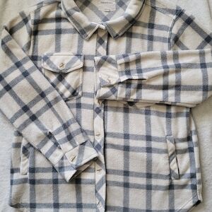 Thread & Supply Cream and Gray Plaid Button Down Shirt
